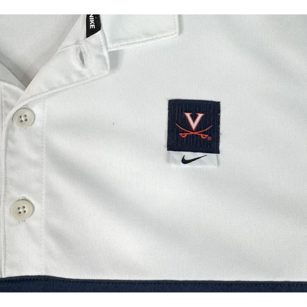 Nike UVA Virginia Cavaliers Polo Shirt Men's XL White Navy Orange Striped Golf